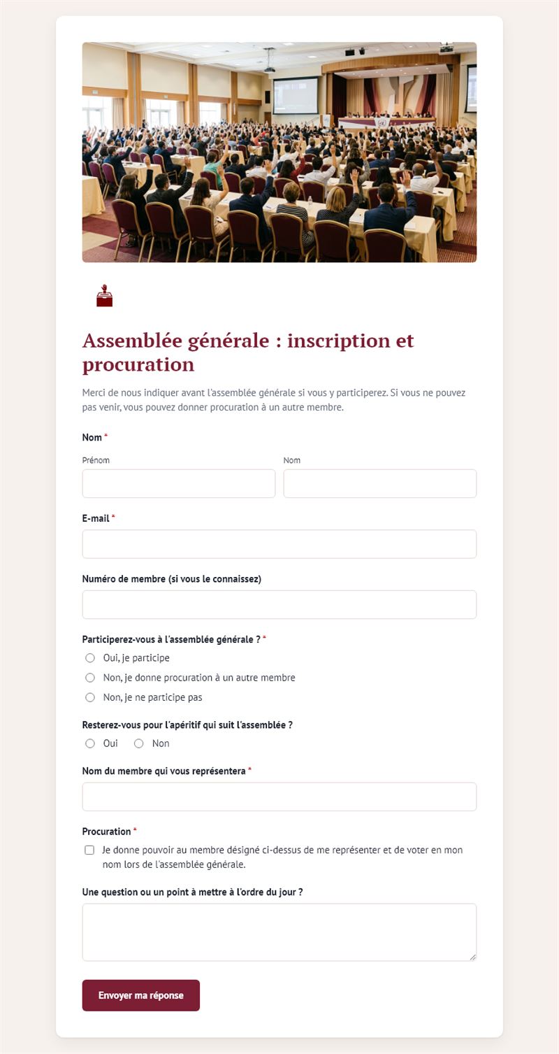 Assemblée générale : inscription et procuration