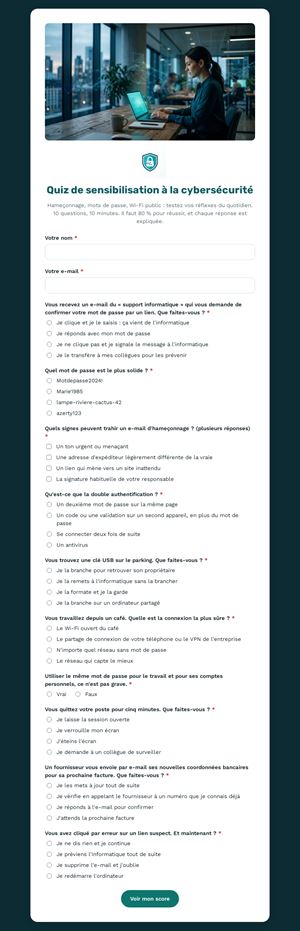 Quiz de sensibilisation à la cybersécurité