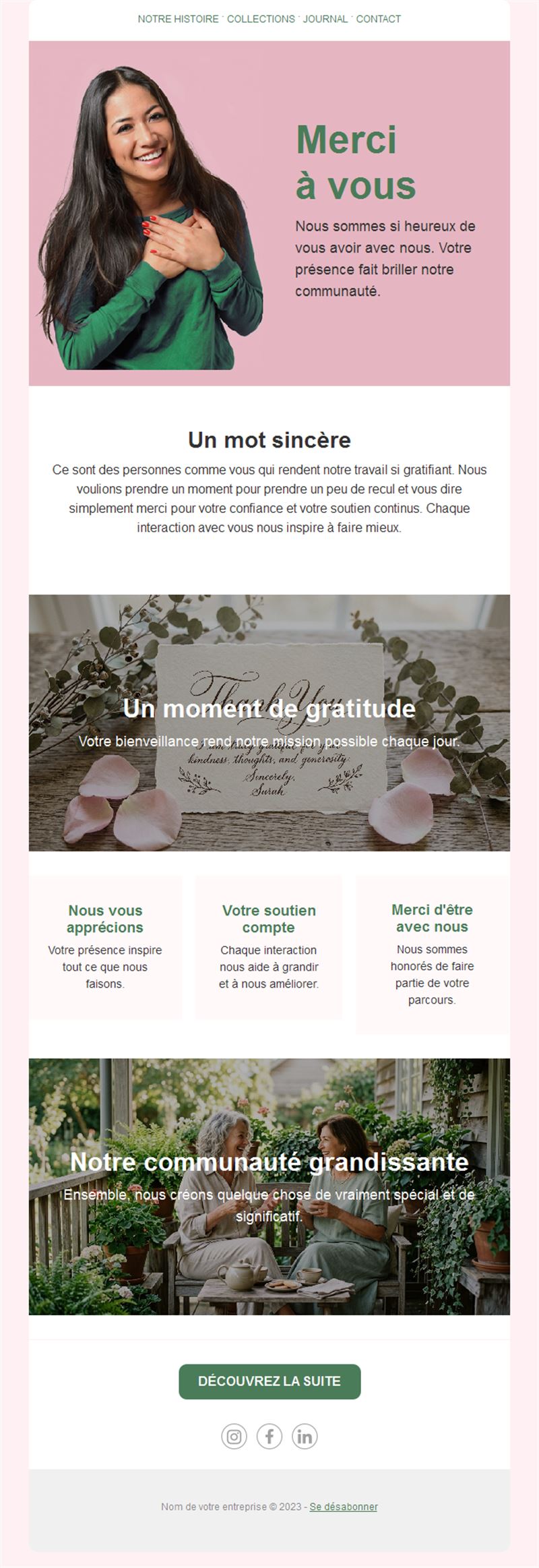 Email de remerciement pour membres et abonnés