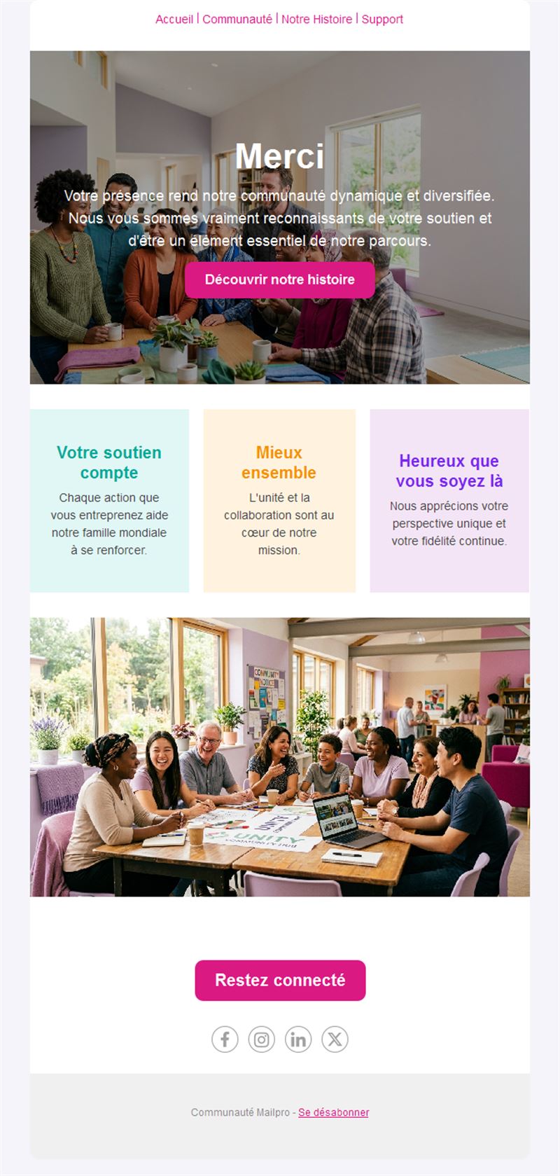 Modèle d'email de remerciement à la communauté