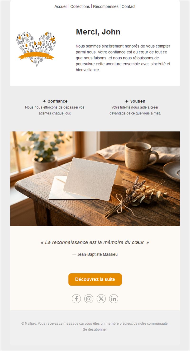 Email de remerciement client personnalisé