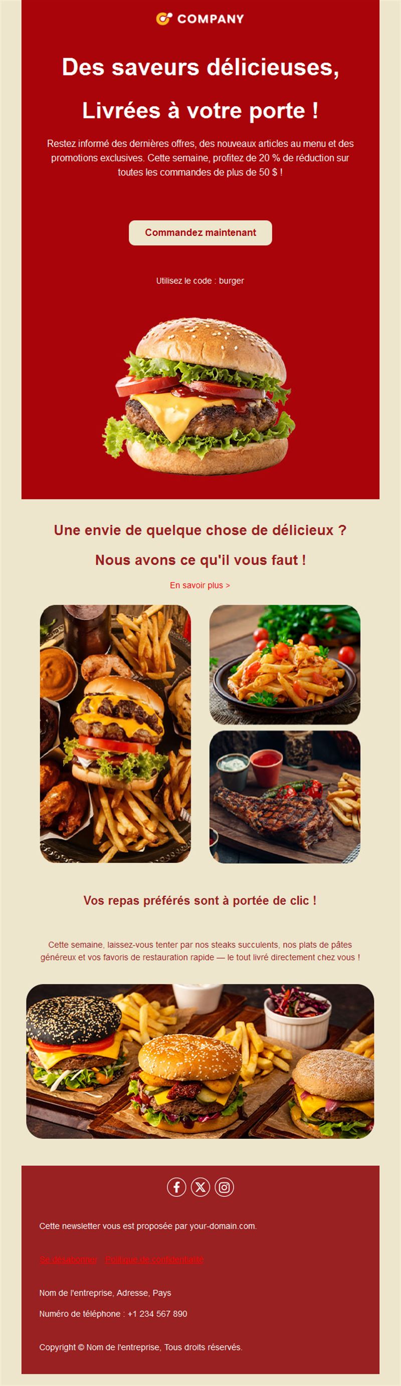 Email de restaurant burger en livraison