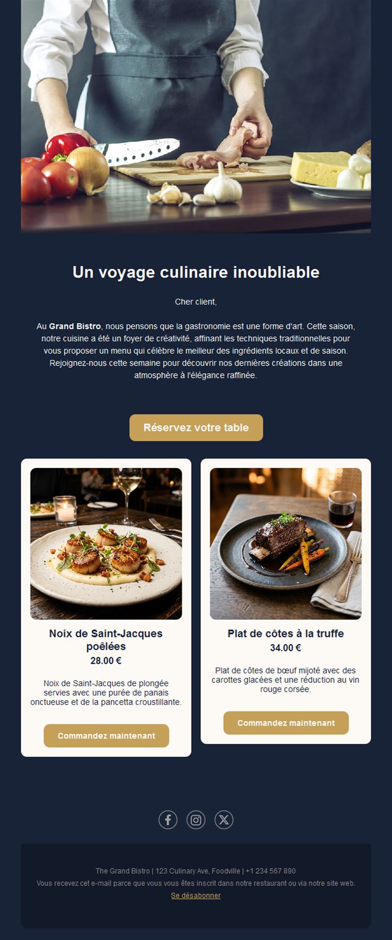 Email de bistrot gastronomique