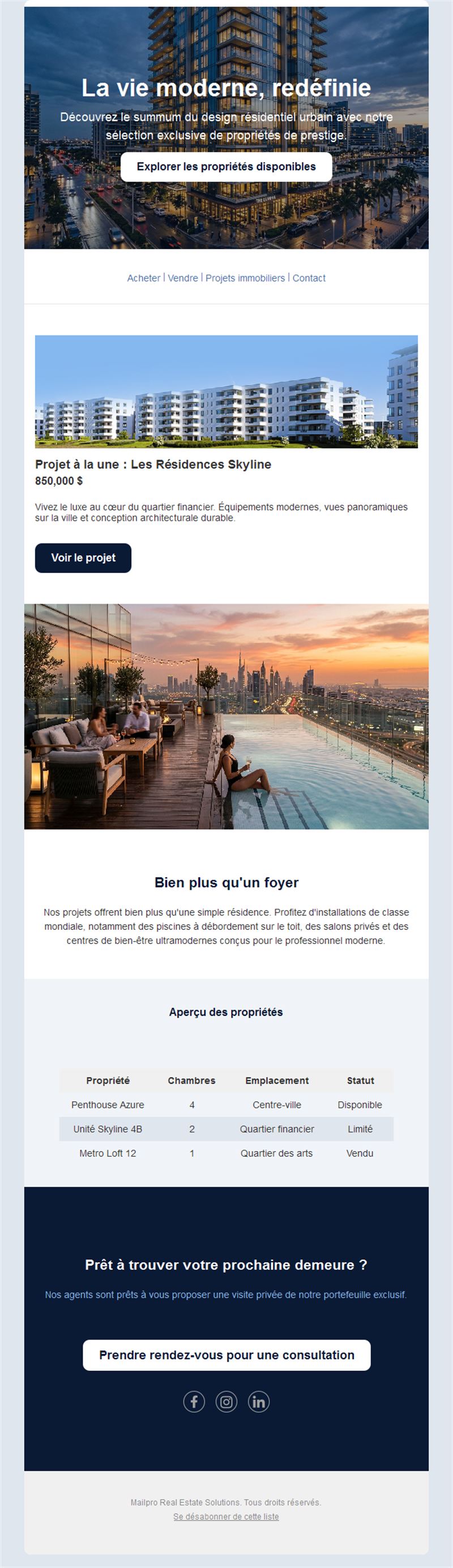 Email immobilier d'appartements modernes