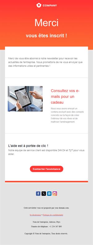 Merci pour votre inscription à la newsletter