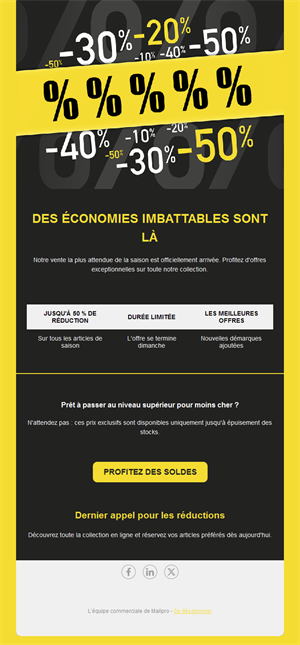 Email de remises noir et jaune