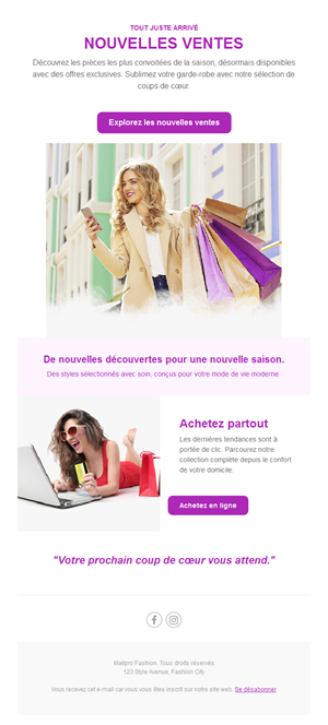 Email de soldes mode nouvelle saison
