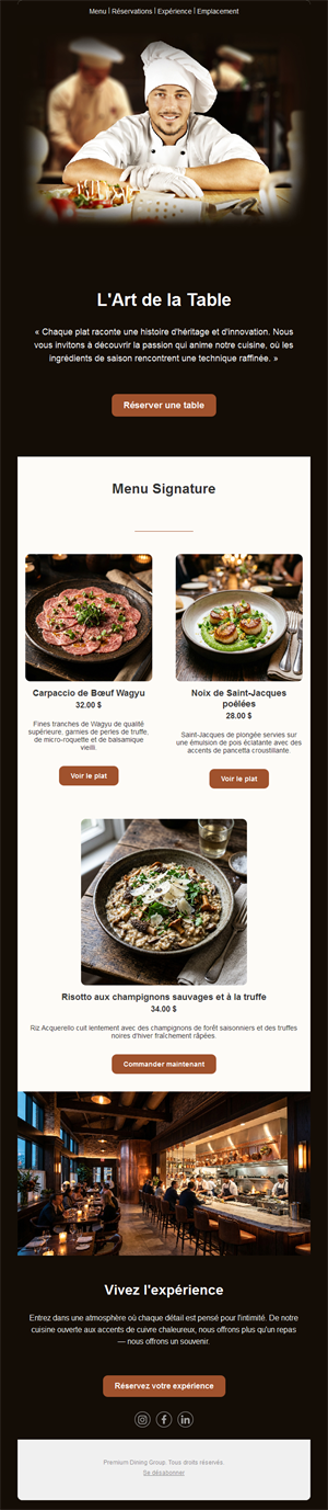 Email menu signature du chef